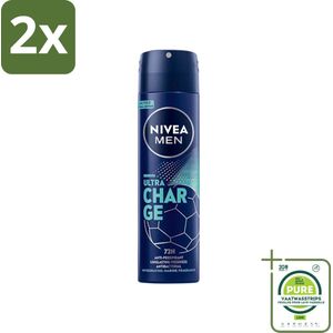 Nivea - Men - Deodorant - Spray - Ultra Charge - 150 ml - Voordeelverpakking - 2 stuks - Deodorant spray - Anti-transpirant