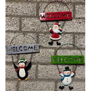 Metalen Kerstdecoratie hanger ""welcome""- Set van 3 stuks - Kerstman/Sneeuwpop/Pinguin - meerkleurig - hoogte 28 x 20 x 1 cm - Woonaccessoires - Decoratieve hangers - Kerstaccessoires