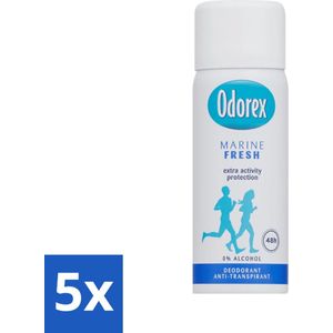 5 x Odorex - Deodorant Spray - Mini Marine Fresh - Fris & Compact - 50 ml - Mini Deodorant - 48 Uur Bescherming - Frisse Geur - Maritieme Geur