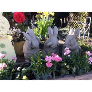 Betonnen tuinbeeld - Set van 3 konijnen / hazen - Horen, zien en zwijgen - konijn / haas