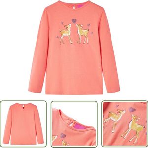 vidaXL Langmouwig Hemd - Kinderhemd - Kindershirt met lange mouwen 116 koraalkleurig - Meisjeshemd - Jongenshemd - Kinderkleding