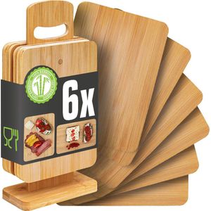 Set van 6: Houten Broodplankjes met Standaard - 22x15 Ontbijtplanken met Houder - Serveerplanken