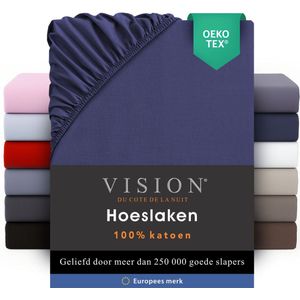 VISION - Set van 2 Hoeslakens - Marineblauw - 100% Katoen - Hoekhoogte 30 cm