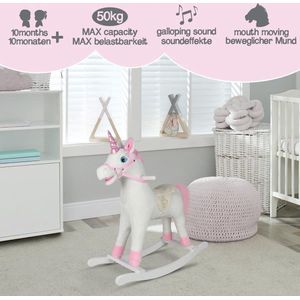 Hobbelpaard voor Kinderen - Schommelpaard Pink Unicorn - Stevige Constructie - Knuffelzacht met Geluidseffecten - Roze Eenhoorn