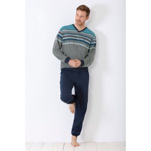 Blauw grijze heren pyjama Hajo - Grijs - Maat - 48