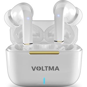 Voltma® Sky Beats Draadloze Oordopjes - Oortjes draadloos - Bluetooth 5.3 - IPX4 waterdicht - ENC Noise cancelling - Earpods - Wireless Earbuds Met 4 Microfoons en 8 uur Speeltijd - Bluetooth Oordopjes Compatibel met IOS en Android (Glanzend Wit)