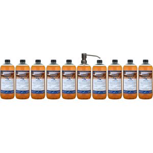 Handzeep Orange 1 liter - set van 10 stuks - met gratis RVS zilverkleurige pomp - Voordeelverpakking