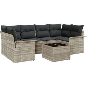 vidaXL - 7 - Delige - Tuin - Sofa - Set - met - Kussens - Lichtgrijs - Poly - Rattan