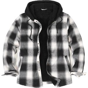 Heren Sherpa Gevoerde Flanellen Overhemdjas - Winter Geruite Shacket met Capuchon