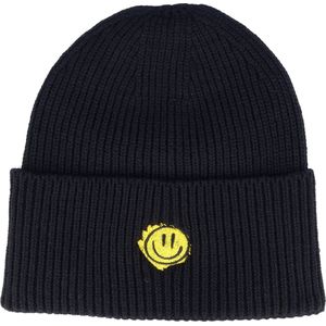 Hatstore- Trippy Smiley Black Recycled Oversized Cuff - Lucid Smile Cap