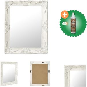 vidaXL Wandspiegel barok stijl 50x60 cm wit - Spiegel - Inclusief Houtreiniger en verfrisser