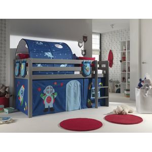 LUCEVI - Pino Halfhoogslaper H115CM + Ladder + Astro Gordijntjes + 3 Zakjes + Astro Tunnel - Grijs - 90x200 cm