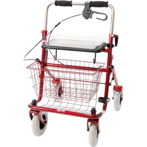 Premis Provo - Rollator - 2de Generatie - Duwbeugel - Met één hand te bedienen - Linkshandig - Metallic Rood