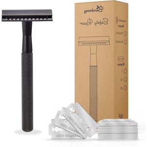 RVS Safety Razor + 20 scheermesjes Mat Zwart - Duurzaam Scheren voor mannen en vrouwen