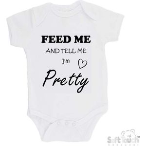 100% katoenen Romper ""Feed me and tell me I'm pretty"" Unisex Katoen Wit/zwart Maat 62/68