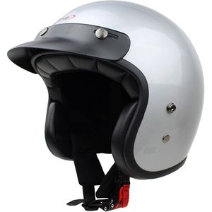 Scooterhelm - Glanzend Zilver - Hoogwaardig Glasvezel - Inclusief Zonneklep