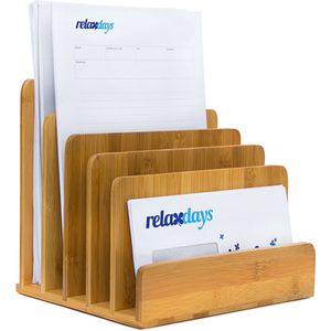 Relaxdays Brievenhouder bamboe - 5 vakken - tijdschriftenhouder - brievenstandaard - hout