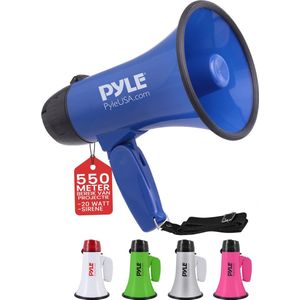 Pyle Megafoon - 20 Watt Toeter met Sirene – Luidsprekerhoorn- Draagbare Luidspreker- Compact en Batterijgevoed - Microfoon-PA Geluid - Opvouwbare Handgreep voor Cheerleading en Politiegebruik-Blauw