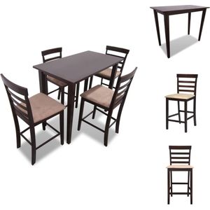 vidaXL Bartafel Houtfineer - 110x60x90.8 cm - 4 Barstoelen - Bruin - Set tafel en stoelen