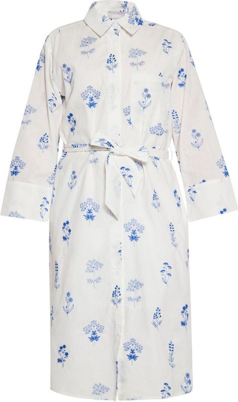 usha - Midi-jurk - Katoen - Met Bloem Borduursel - Met Ceintuur