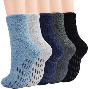 Sokken - Loungesokken - Slaapsokken - Herenpantoffelsokken - Zachte sokken - Warme herensokken - Winter - Comfortabel - Fleecesokken met antislip - 5 paar - Geschikt voor gezinsuitjes