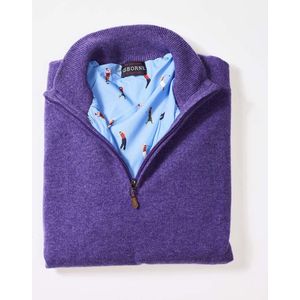 Osborne Knitwear Windstopper trui met halve rits heren - Sweater heren in Lamswol - Pullover Heren - Heliotrope - Voering met golfprint - XL