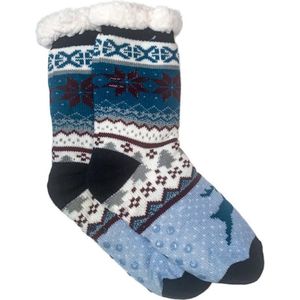 Merino Wollen sokken - Zwart Blauw met Sneeuwvlok/Rendier - maat 39/42 - Huissokken - Antislip sokken - Warme sokken – Winter sokken