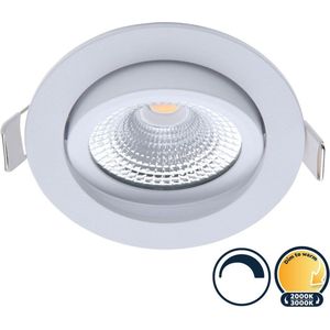 Led inbouwspot badkamer wit, dim to warm (3000K-2000K), kantelbaar, 5W vervangt 50W, zaagmaat Ø75mm, buitenmaat Ø85mm, 23mm diep