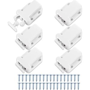 6 stuks deurgrendels met touch-ontgrendeling push-to-open voor keukenkastdeuren (wit) met schroeven