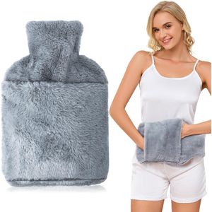 Warmwaterkruik - 1 stuk warmwaterkruik - 2L warmwaterkruik - insteekbare warmwaterkruik - superzachte warmwaterkruik - grijze warmwaterkruik - hand- en voetwarmers - 12*8 cm