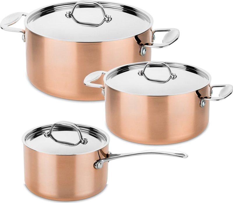 Mepra - Pannenset Toscana - Koper - Kookpan ø 20, 24 & Steelpan ø 16 cm - 3 Delig - Voor alle warmtebronnen
