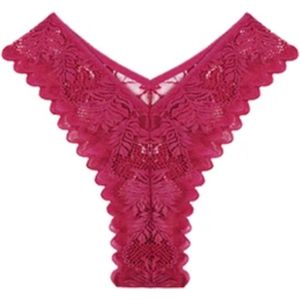 High Waist Dames String met Kant - Rood - Vrouwen Lingerie / Ondergoed - Maat XL