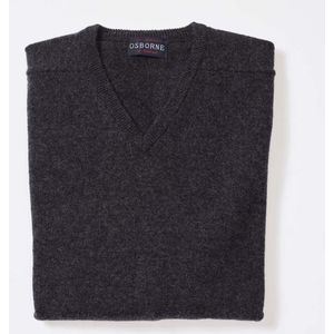 Osborne Knitwear Trui met V hals - Sweater heren in Lamswol - Pullover Heren - Charcoal - 2XL