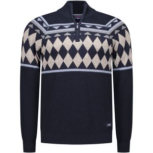 NZA - Katoenen Half Zip Trui - Blauw - Regular Fit