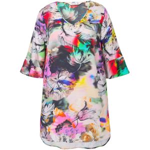 MIAMODA MIAMODA - Dames - Tuniek A-lijn print all-over V-hals met sierkraaltjes - Roze - Maat 46