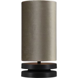Tafellamp Livio zwart - Ø 15 cm - kap velours taupe