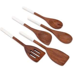Wooden Spoons, 5 Piece - Houten keukengerei, lepels, spatel voor keuken, 5-delige set, 12 inch lang, niet-stick kookgerei gereedschap of keukengerei inclusief houten lepel,