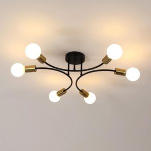 Goeco plafondlamp - 58cm - Groot - E27 - Industriële vintage hanglamp - zwarte - metalen - voor slaapkamer, woonkamer, keuken, hal, entree - Lamp Niet Inbegrepen