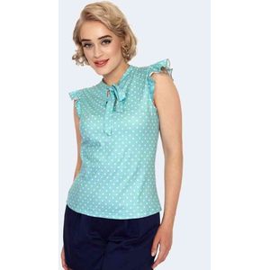 Voodoo Vixen - Polka Dot Tie Neck Top - M - Mintgroen