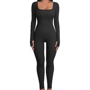 Dames Jumpsuit voor Sport en Yoga | Lange Bodysuit met Vierkante Hals | Stretchy Sportkleding Maat M