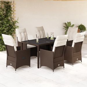 vidaXL 7-delige Tuinset met kussens - Bruin Tuinstoelen - Lounge Set - Buitentafels - Outdoor Furniture - Patio Set - Garden Chairs - Teak Furniture - Wicker Furniture - Aluminium Furniture