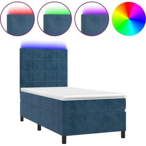 vidaXL - Boxspring - met - matras - en - LED - fluweel - donkerblauw - 100x200 - cm