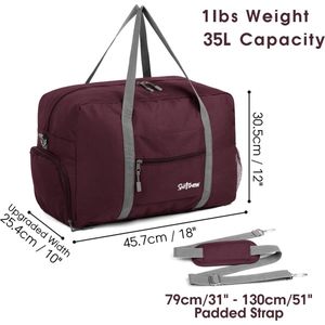 Sporttas met natte zak en schoenenvak, reisplunjezak voor dames en heren, lichtgewicht, A1-wijn Rood, 35L