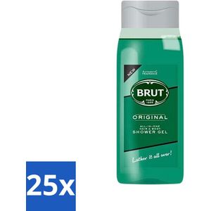 25 x Brut - Douchemiddel - All in One Haar en Body - Original - Verzorgend & Verfrissend - 500ml - Douchegel Haar En Lichaam - Brut Original - Sportieve Geur - Mannelijke Geur - Verzorgende Douchegel