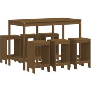 vidaXL Tuinbarset - Tuinbarsets - Tuinset - Eethoek - 7-delige Tuinbarset massief grenenhout honingbruin