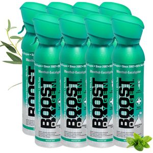 Boost Oxygen 5 liter - Menthol-Eucalyptus - 95% Pure Zuurstof - Tot wel 400 inhalaties - Ademhalingsondersteuning voor sport herstel, hoogte, prestaties en gezondheid - Zuurstoffles - 8x 5L (8 pak, 40L totaal)