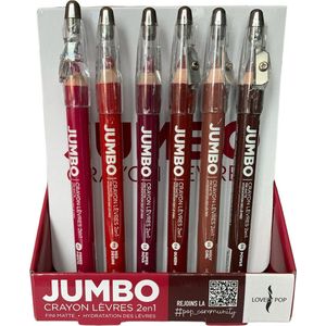 Lovely Pop - Set met 6 JUMBO 2 in 1 Matte Lip Liner en Lipstick - Roze - Rood - Paars - Rood Bruin - Licht Bruin - Donker Bruin - Hydraterend - 6 Potloden met puntenslijper