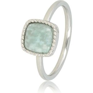 My Bendel - Zilveren ring met vierkanten Amazonite edelsteen - Mooie ring met blauwgroene Amazonite edelsteen - Met luxe cadeauverpakking