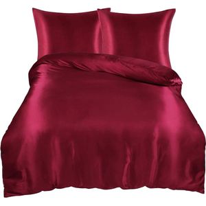 Beddengoed van satijn 3-delig set - Rood - 200 x 200 cm - Met ritssluiting