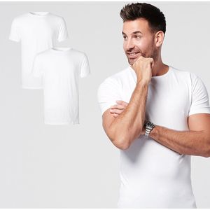 SKOT Fashion T-shirt heren round neck White 2 pack - Wit - Maat XXL